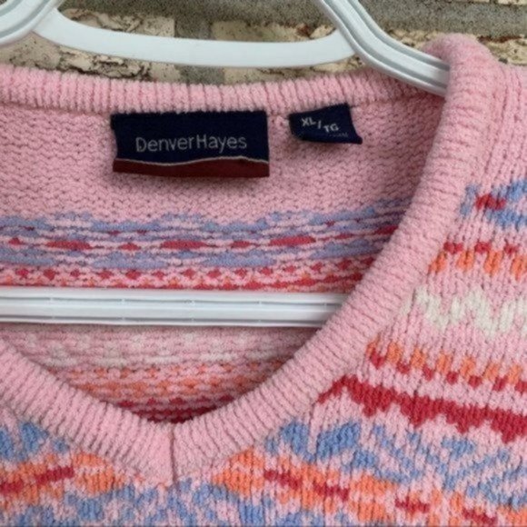 Vintage fair isle DanverHayes Super Soft Pink Sweater Top size women XL - Picture 8 of 10